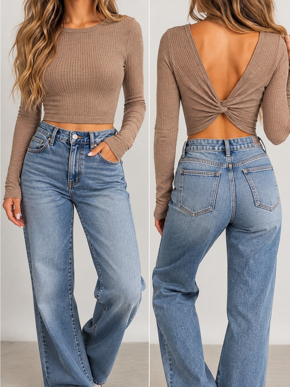 Alter’d State Brown Ribbed Open Back Twist Crop Top Women’s Medium